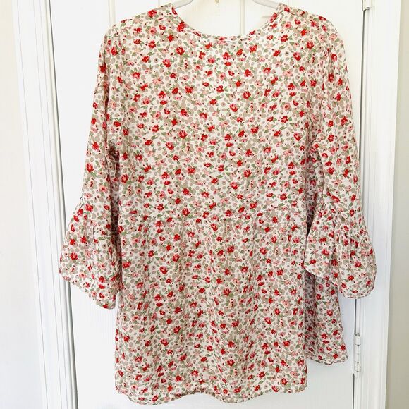 Suzanne Betro Red Floral Billowy Flowy Romantic Cottagecore Blouse Size XL - Picture 7 of 9